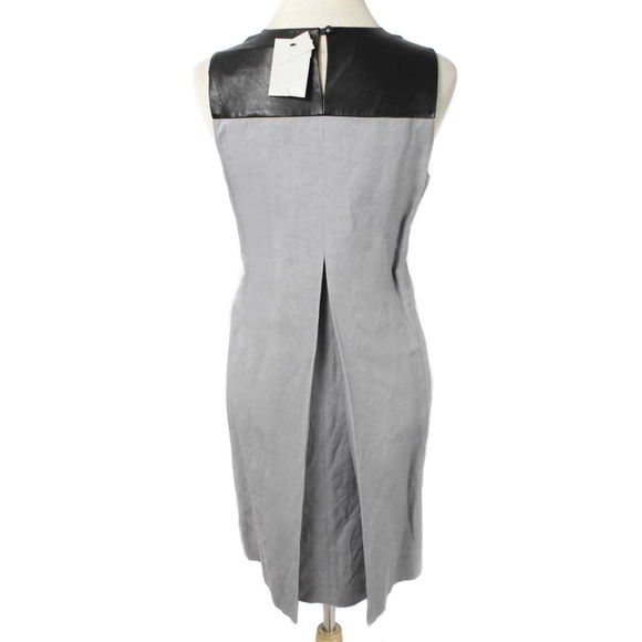 VALETTE Gray Linen with Black Leather Sheath Dress NWT - Picture 4 of 8